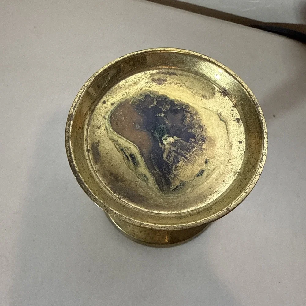 Vintage Brass Piller Candle Holder Hallmark Made In Hong Kong Tarnished‎ Gold